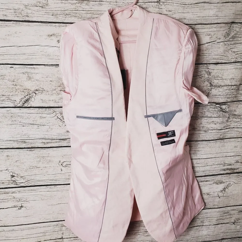 J Ferrar Blazer Men's 40L Slim Fit Neutral Pink Stretch One Button Coat Jacket